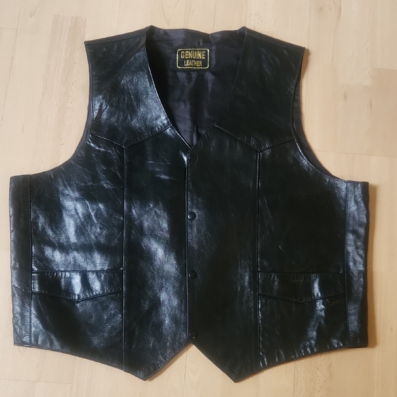 Black Leather Men's Vest - Picture 1 of 4